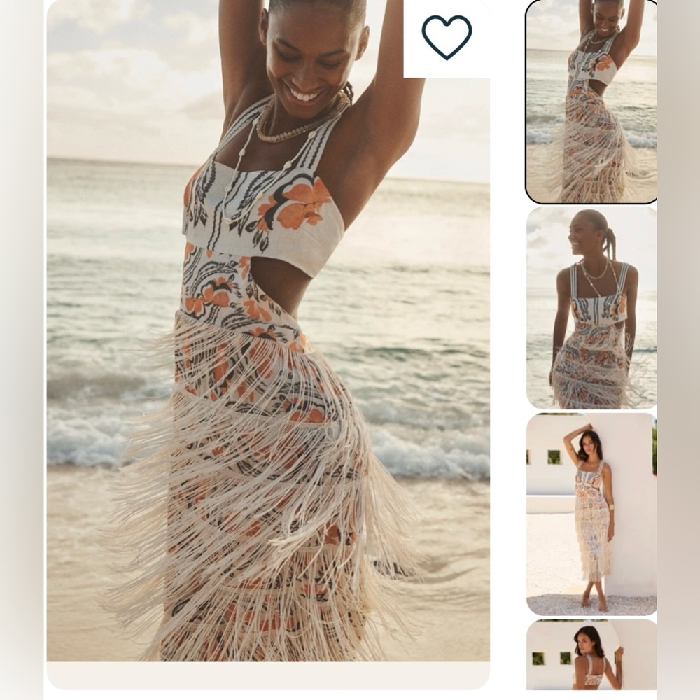 ANTHROPOLOGIE LINEN FRINGE COLUMN MIDI DRESS SP ORANGE PATTERN NWT SOLD OUT!!!